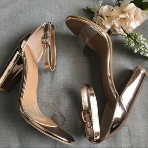 Rose Gold Clear Strap Chunky Heel
